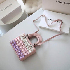 Multicolor Rhinestone Crystal Embellished Handbag LightPink