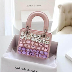 Multicolor Rhinestone Crystal Embellished Handbag LightPink