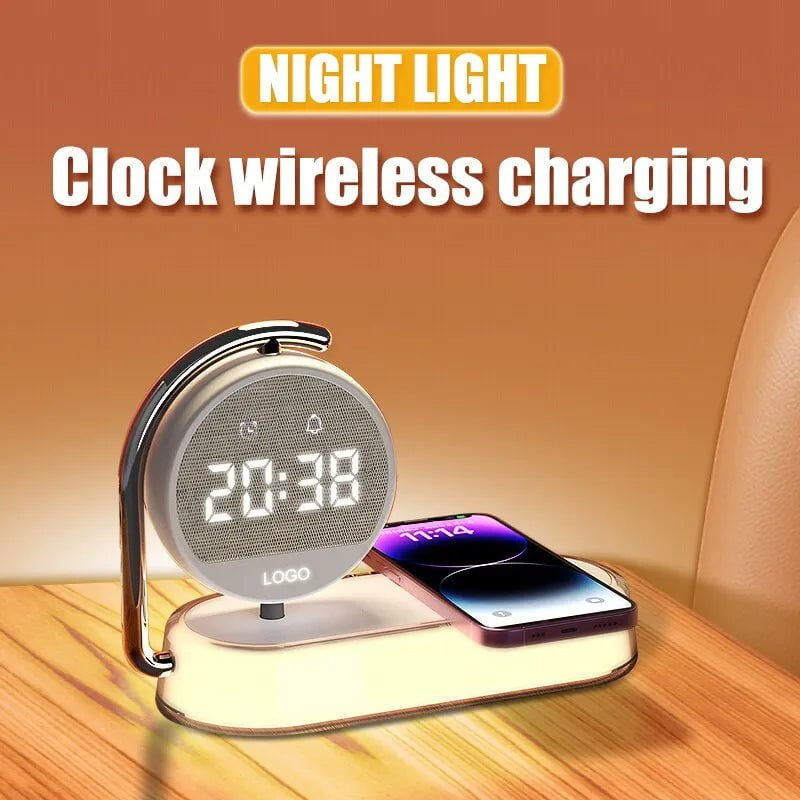 Multifunction Wireless Charger Stand: LED Desk Lamp, Clock, 15W Fast Charging White