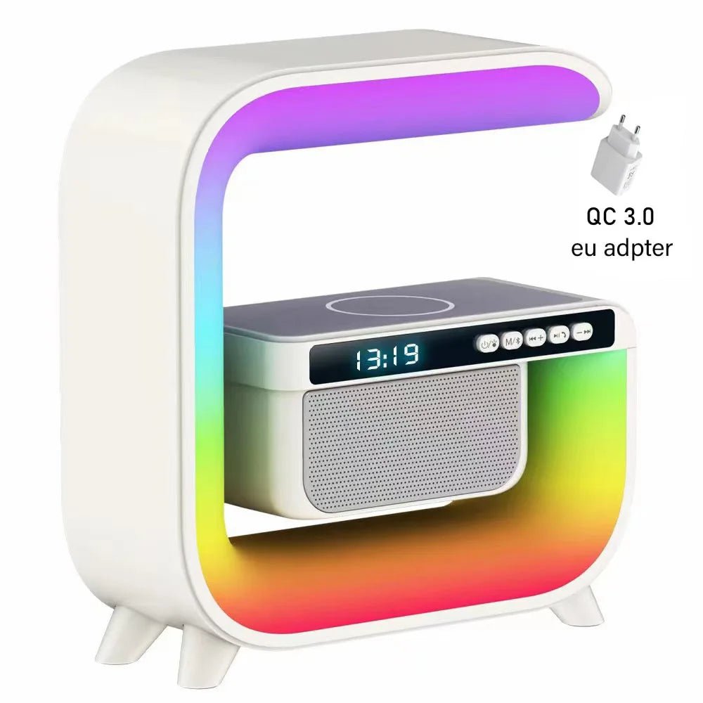 Multifunctional Bluetooth Speaker Alarm Clock - Wireless Mobile Phone Charging, 15W Subwoofer, Colorful RGB Light White EU / CHINA