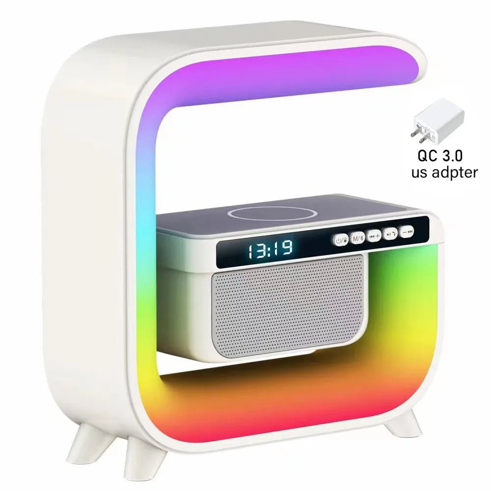 Multifunctional Bluetooth Speaker Alarm Clock - Wireless Mobile Phone Charging, 15W Subwoofer, Colorful RGB Light White US / CHINA