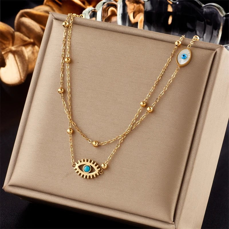 Multilayer 2in1 Eye Pendant Necklace - New Clavicle Chains Jewelry for Women and Girls, perfect for Birthday Gifts N1914