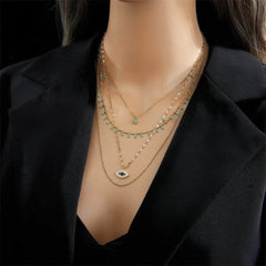 Multilayer Green Stone Eye Necklace N1760