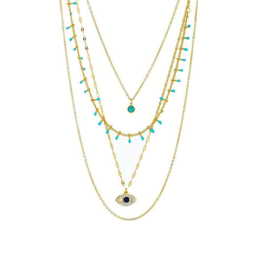 Multilayer Green Stone Eye Necklace N1760