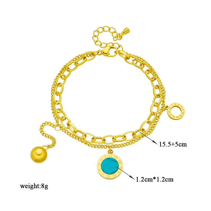 Multilayer Round Roman Numeral Beads Charm Bracelet B741