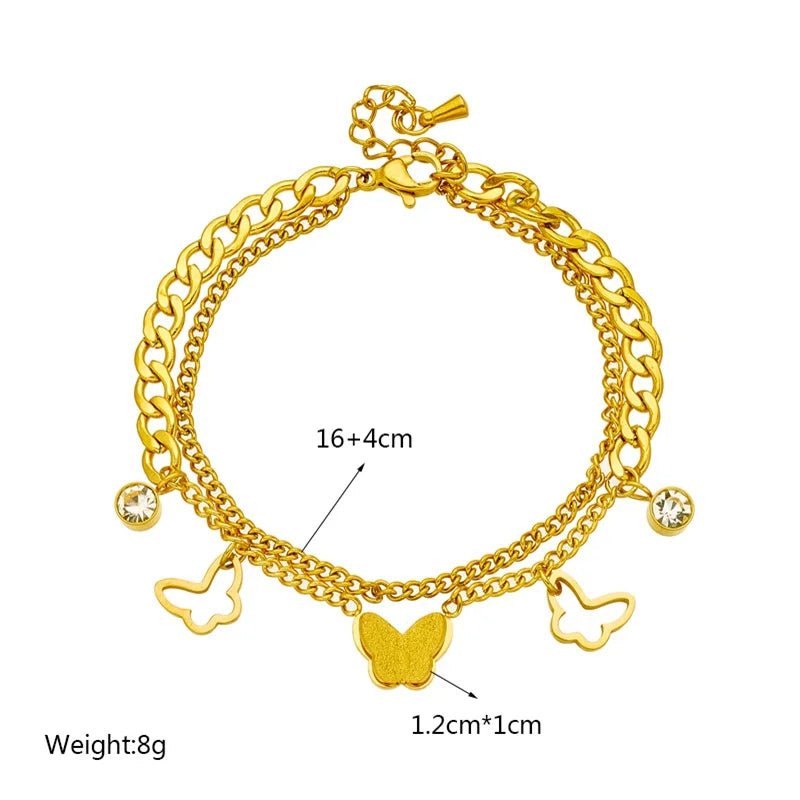Multilayer Zircon Butterfly Charm Bracelet for Women – New Girls Gold Color Wrist Jewelry Party Gifts B731