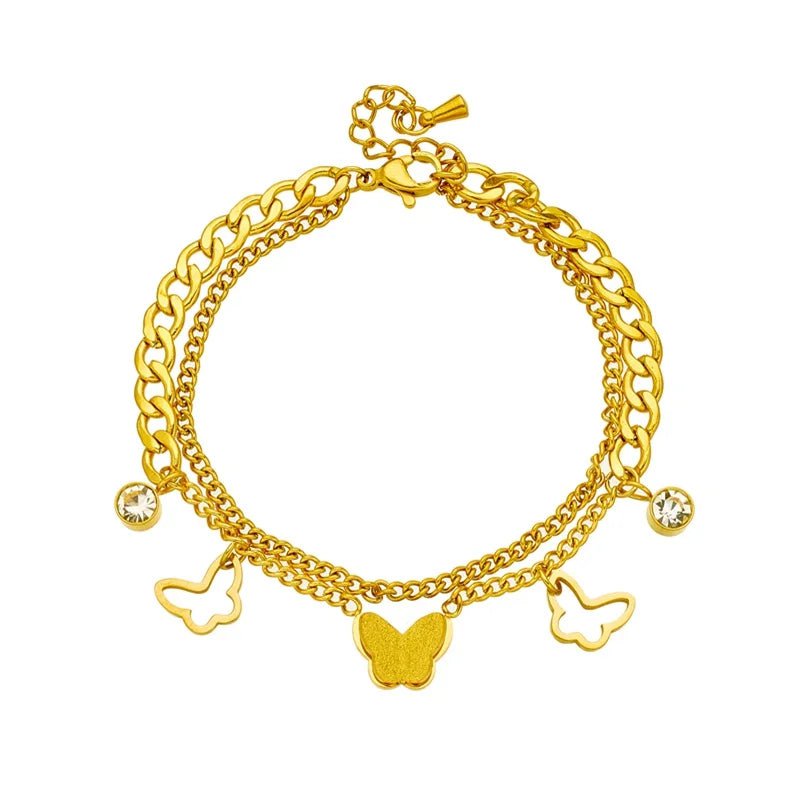 Multilayer Zircon Butterfly Charm Bracelet for Women – New Girls Gold Color Wrist Jewelry Party Gifts B731