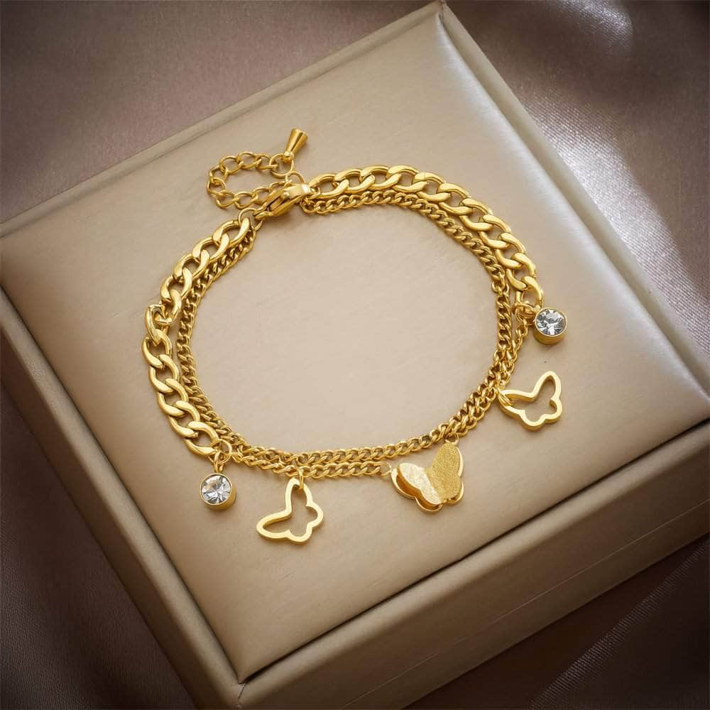 Multilayer Zircon Butterfly Charm Bracelet for Women – New Girls Gold Color Wrist Jewelry Party Gifts B731