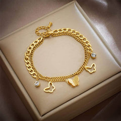 Multilayer Zircon Butterfly Charm Bracelet for Women – New Girls Gold Color Wrist Jewelry Party Gifts B731