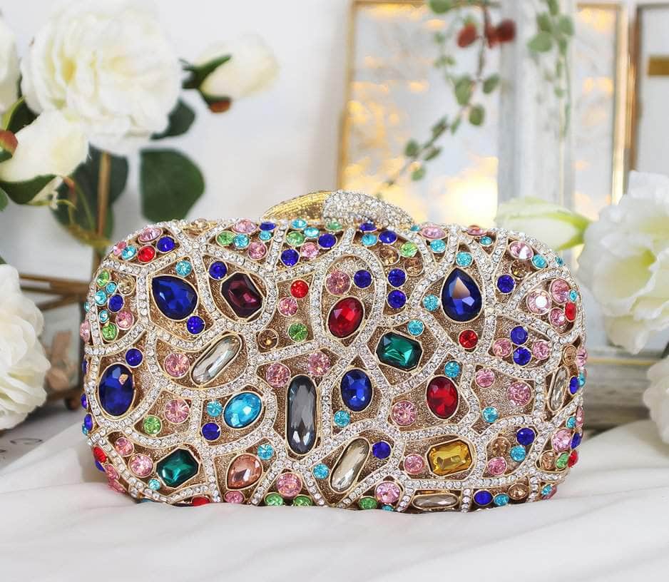 Multistone Luxury Crystal Clutch Purse Multicolor