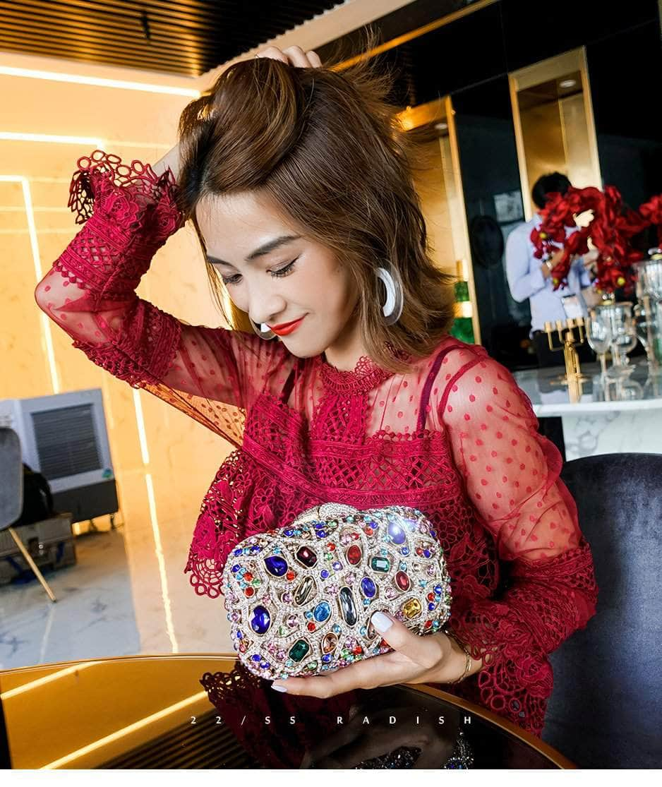 Multistone Luxury Crystal Clutch Purse Multicolor