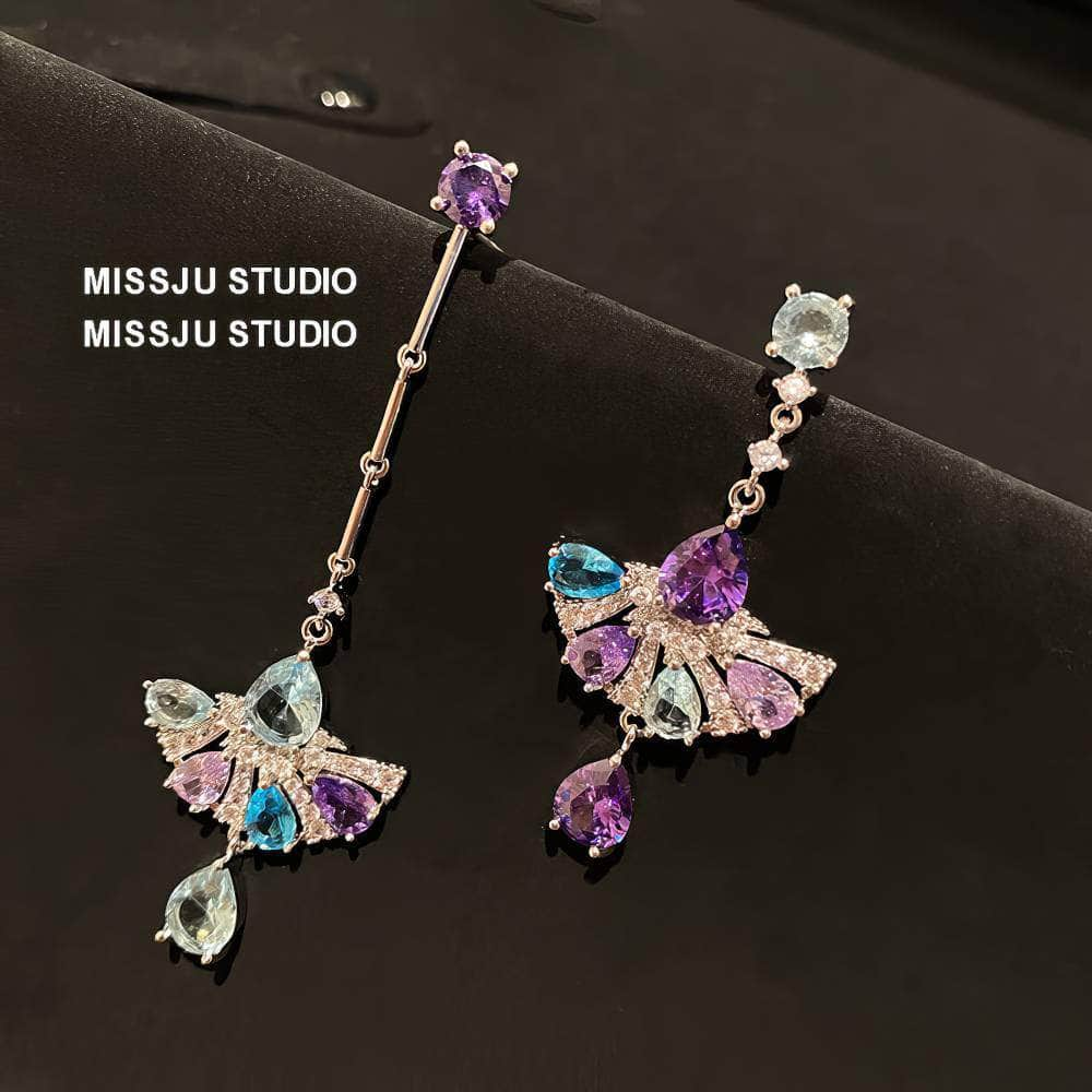 Multistone Tassel Fanshape Teardrop Earrings Multicolor