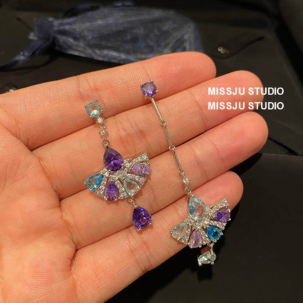 Multistone Tassel Fanshape Teardrop Earrings Multicolor