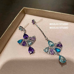 Multistone Tassel Fanshape Teardrop Earrings Multicolor