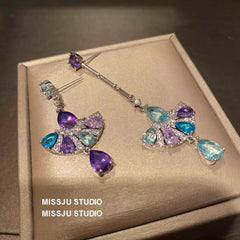 Multistone Tassel Fanshape Teardrop Earrings Multicolor