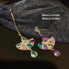 Multistone Tassel Fanshape Teardrop Earrings Multicolor