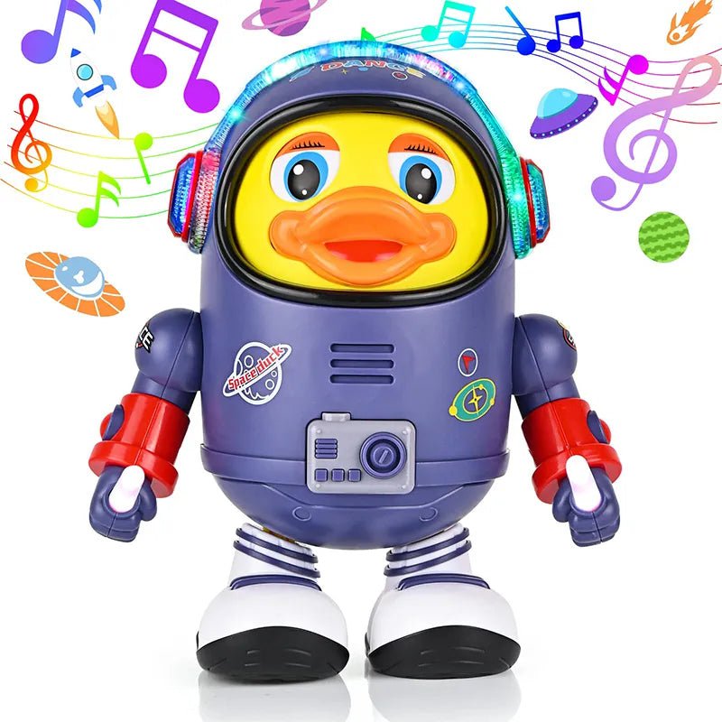 Musical Interactive Baby Duck Toy - Electric Toy with Lights, Sounds, and Dancing Robot Space Elements for Infants QWZ982