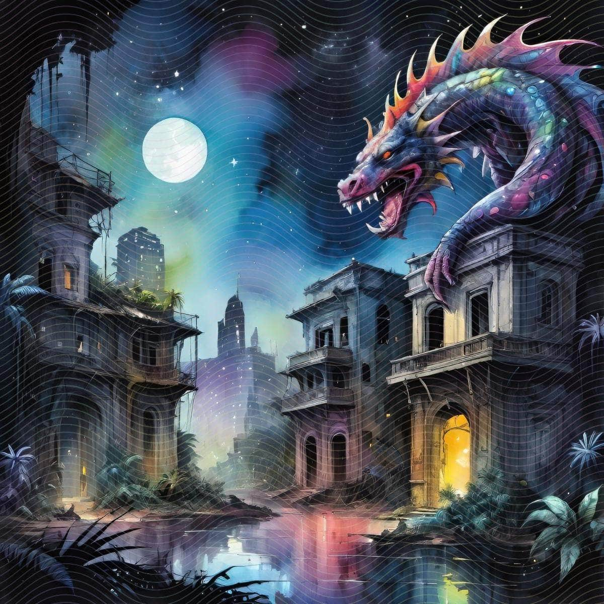 Mystical Dragon in a City