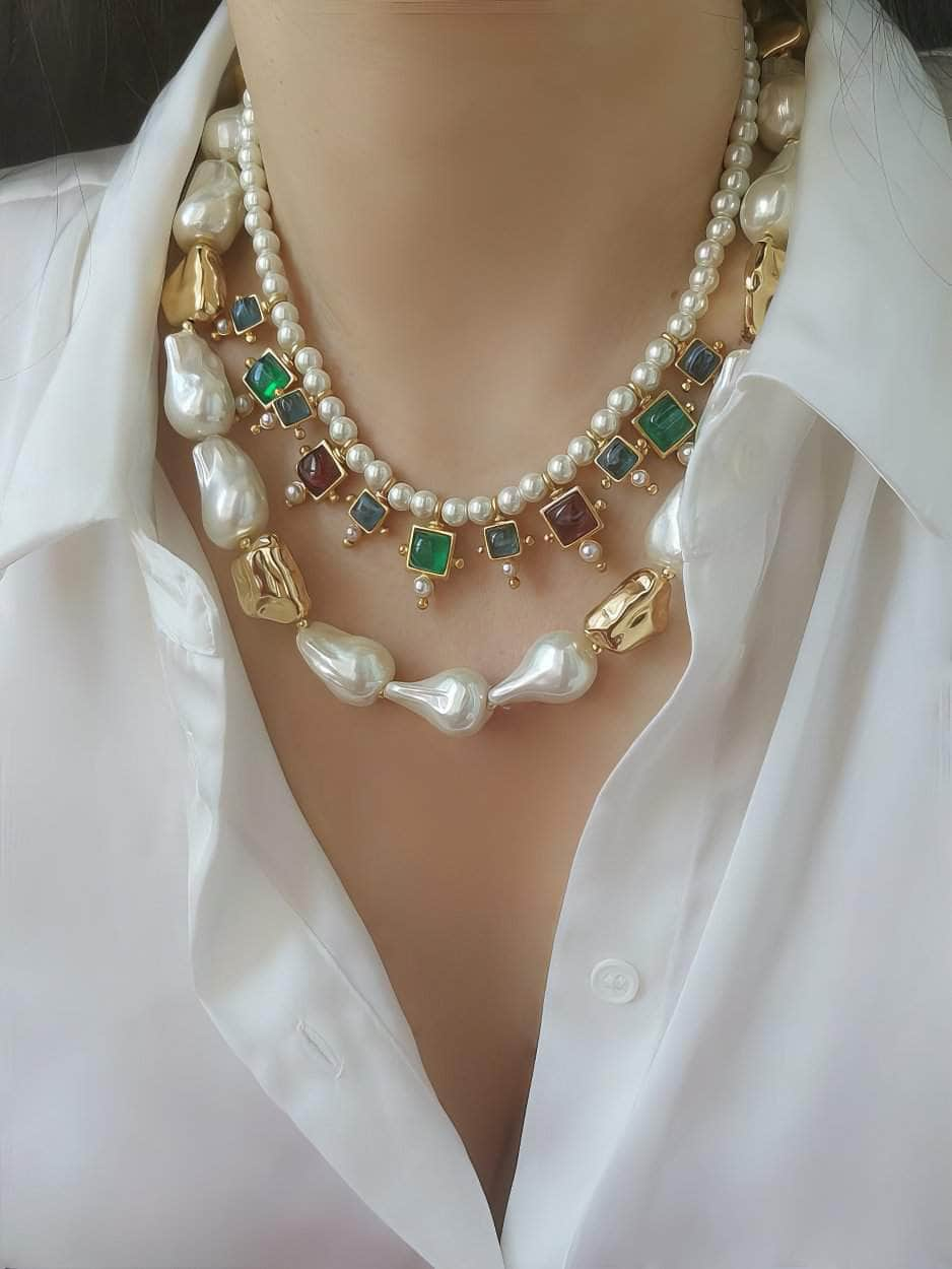 Natural White Baroque Pearl Gold Statement Necklace Gold