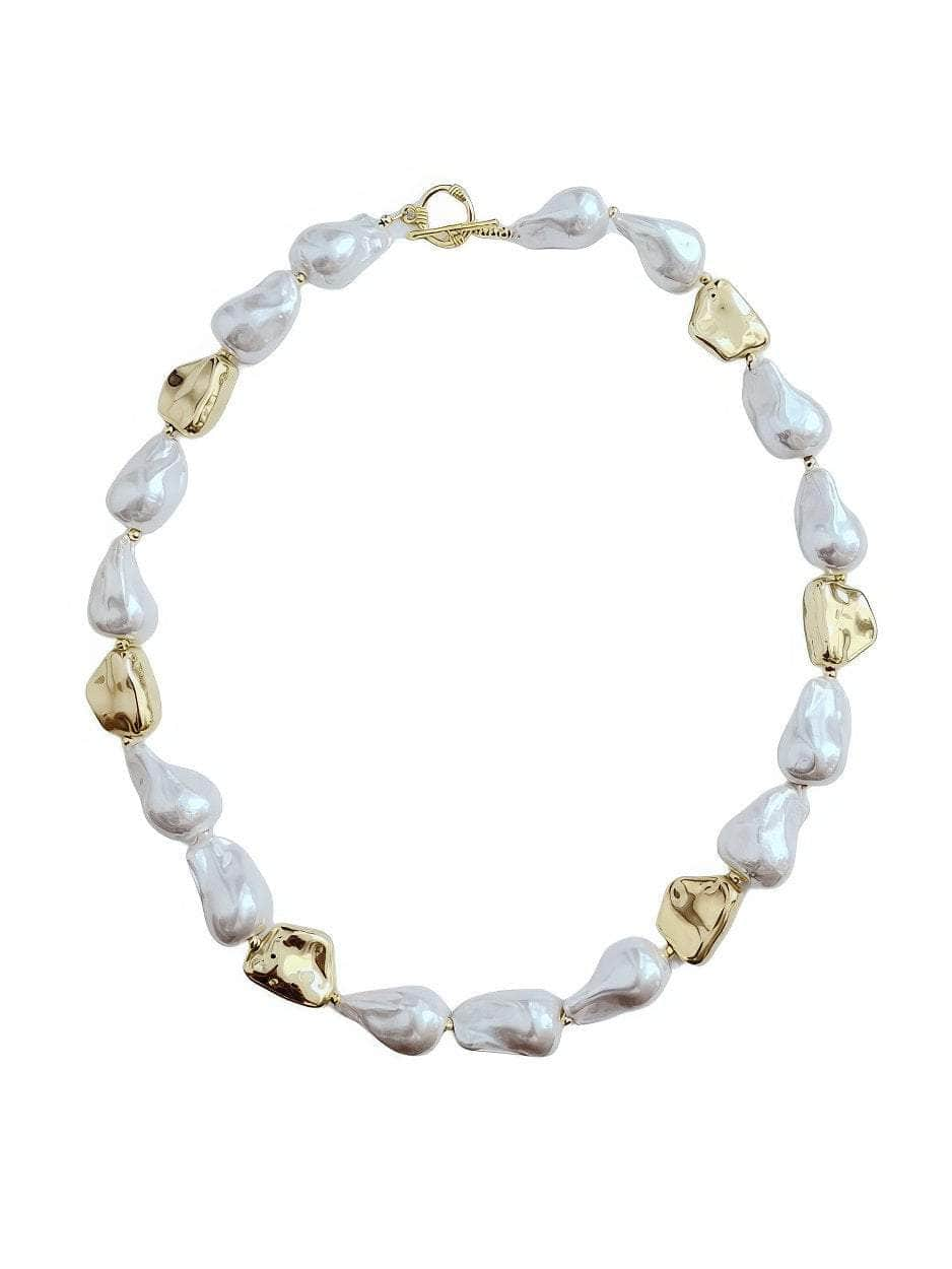 Natural White Baroque Pearl Gold Statement Necklace Gold