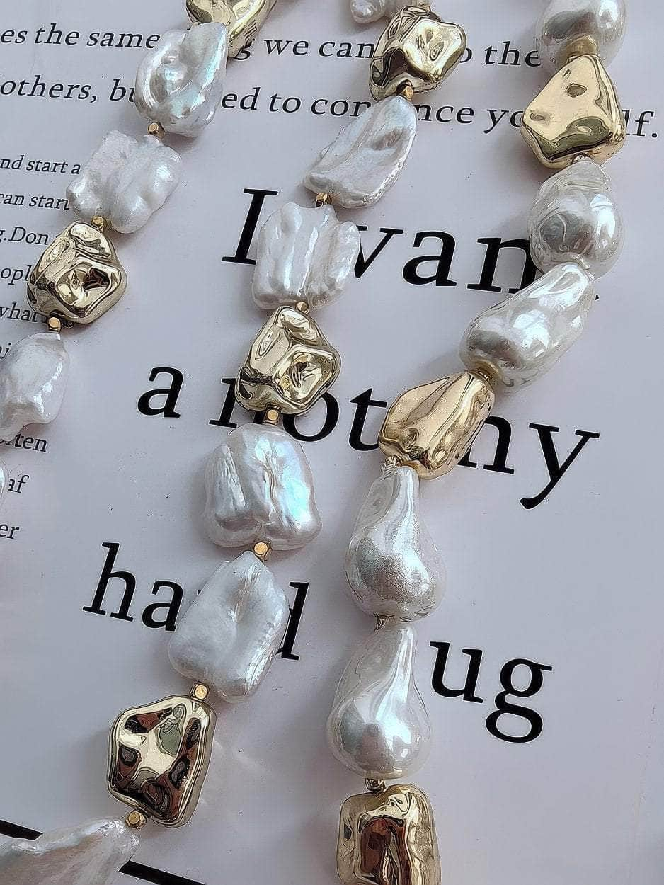 Natural White Baroque Pearl Gold Statement Necklace Gold