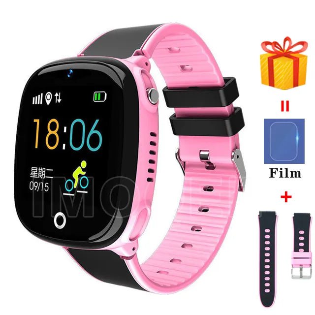 New 2023 Smart Watch for Kids: GPS HW11, Pedometer, Positioning, IP67 Waterproof, Safe SmartWrist Band - For Children, Android & iOS Pink gift / Russian language