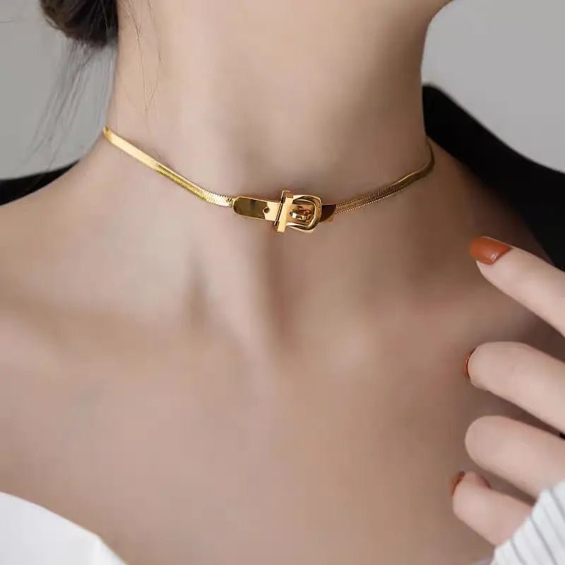 New 316L Titanium Gold Color Choker Necklace - Fashion Luxury Letter Love Heart Pendant for Women's Party