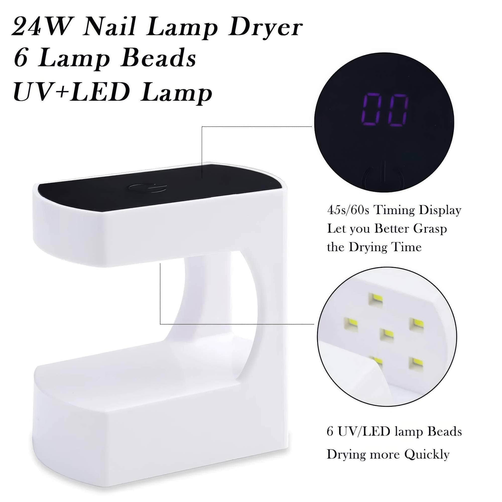 New 6LED Mini Nail Drying Lamp - UV Manicure Machine with USB Cable for Gel Nail Polish - Home and Travel Use