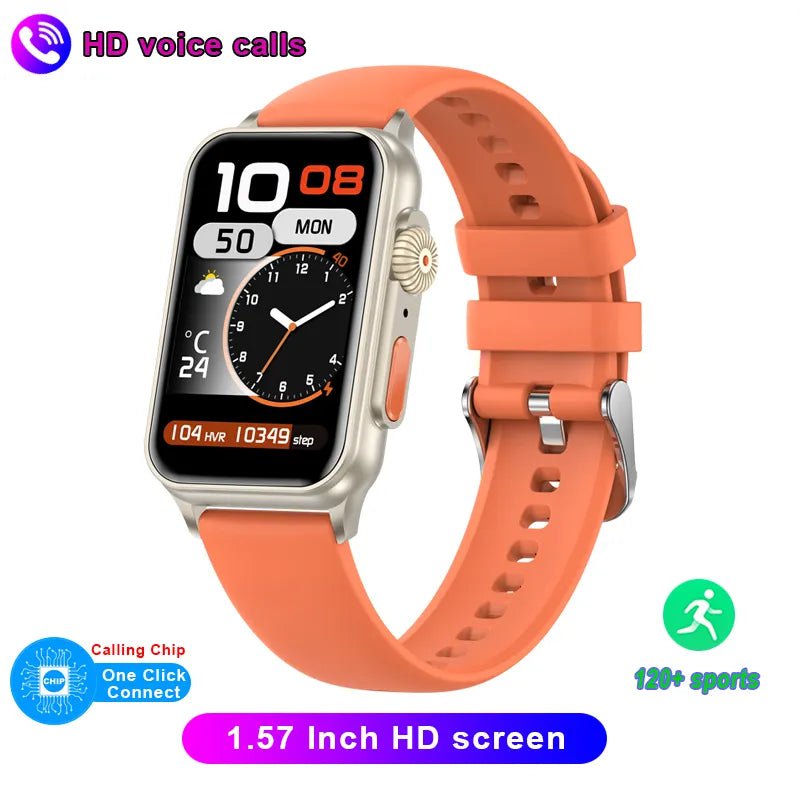 New Bluetooth Call Smartwatch: AI Voice Assistant, Fitness Tracker, 1.57 Inch HD Screen - For Android & iOS Orange 1