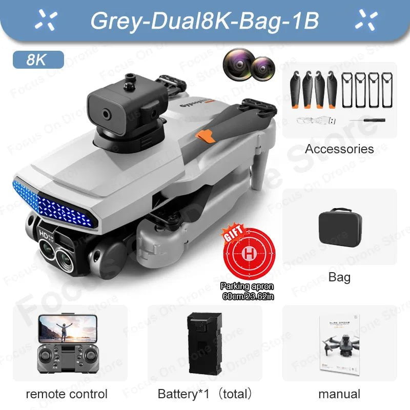 New D6 Mini 8K HD Camera Drone - Obstacle Avoidance - Foldable Quadcopter D6-Grey-8K-Bag