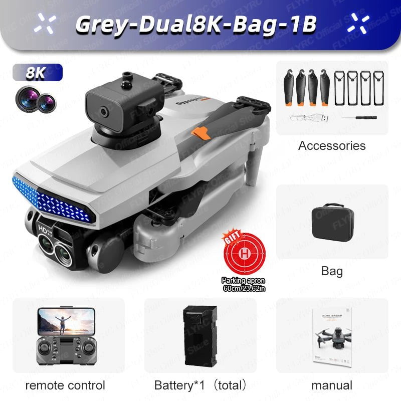 New D6 Mini 8K HD Camera Drone - Obstacle Avoidance - Foldable Quadcopter D6-Grey-8K-Bag