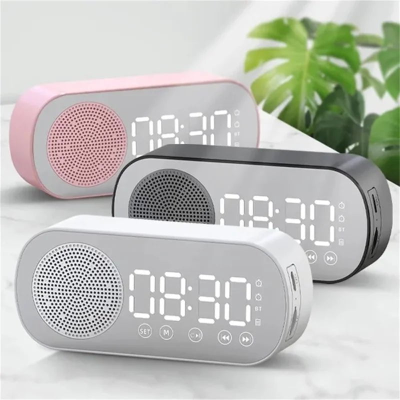 New Desk Speaker Clock: Bluetooth Speaker with FM Radio, Alarm Clock, HiFi Sound, HD Mirror Screen, TF Card Support