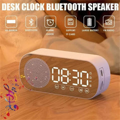 New Desk Speaker Clock: Bluetooth Speaker with FM Radio, Alarm Clock, HiFi Sound, HD Mirror Screen, TF Card Support
