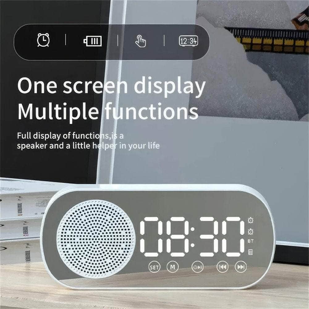 New Desk Speaker Clock: Bluetooth Speaker with FM Radio, Alarm Clock, HiFi Sound, HD Mirror Screen, TF Card Support