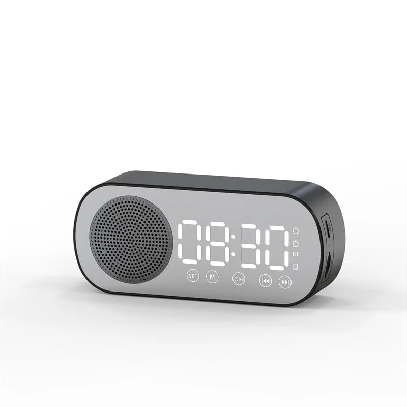 New Desk Speaker Clock: Bluetooth Speaker with FM Radio, Alarm Clock, HiFi Sound, HD Mirror Screen, TF Card Support Black