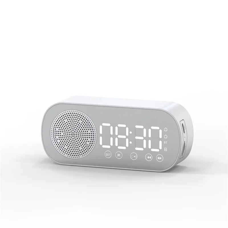 New Desk Speaker Clock: Bluetooth Speaker with FM Radio, Alarm Clock, HiFi Sound, HD Mirror Screen, TF Card Support White