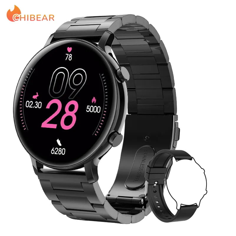 New ECG+PPG Women Smartwatch: Custom Dial, Fashion Bracelet, Sport Fitness Tracker, Bluetooth Call - For Android & iOS Black steel