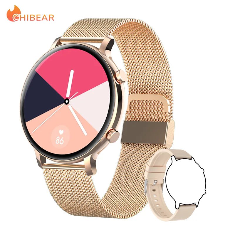 New ECG+PPG Women Smartwatch: Custom Dial, Fashion Bracelet, Sport Fitness Tracker, Bluetooth Call - For Android & iOS rose gold net