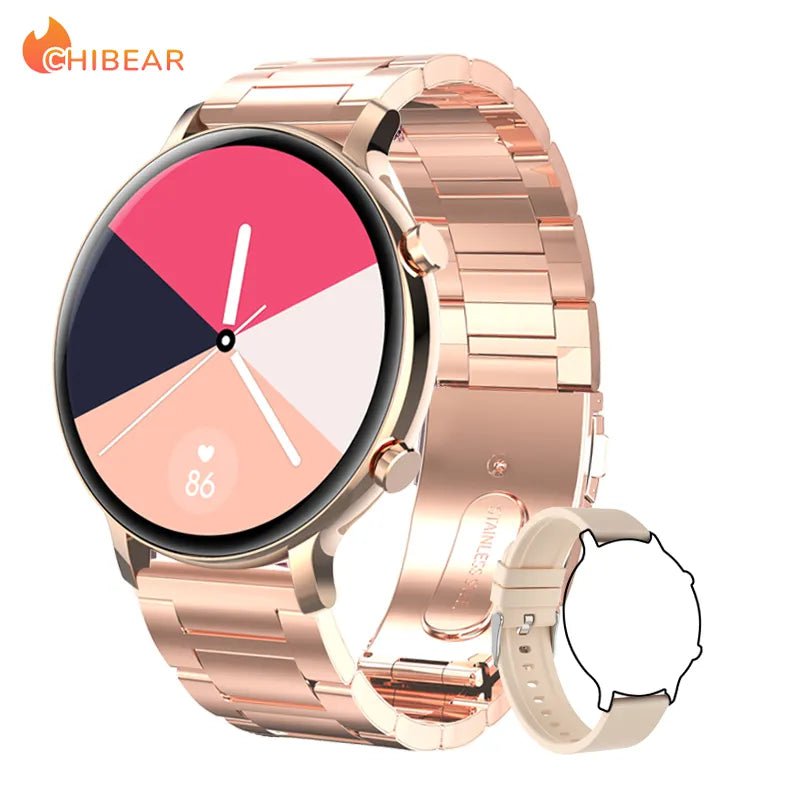 New ECG+PPG Women Smartwatch: Custom Dial, Fashion Bracelet, Sport Fitness Tracker, Bluetooth Call - For Android & iOS Rose gold steel