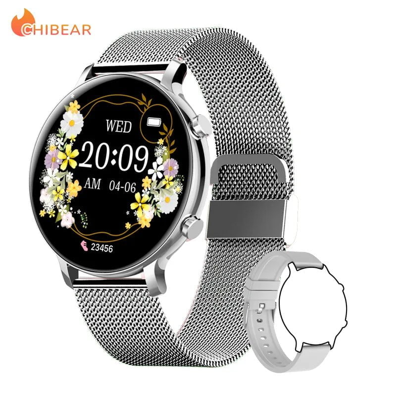 New ECG+PPG Women Smartwatch: Custom Dial, Fashion Bracelet, Sport Fitness Tracker, Bluetooth Call - For Android & iOS Silver net