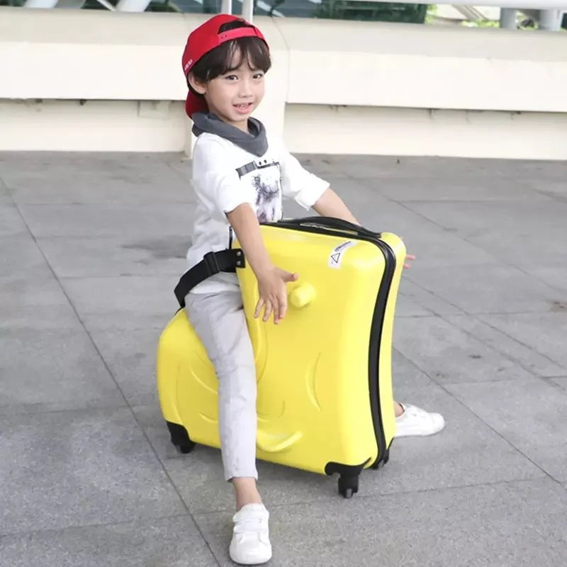 New Kids Riding Trojan Luggage - Hot Boys Girls Travel Trolley Alloy, Children Sitting Rolling Suitcase with Spinner Wheels