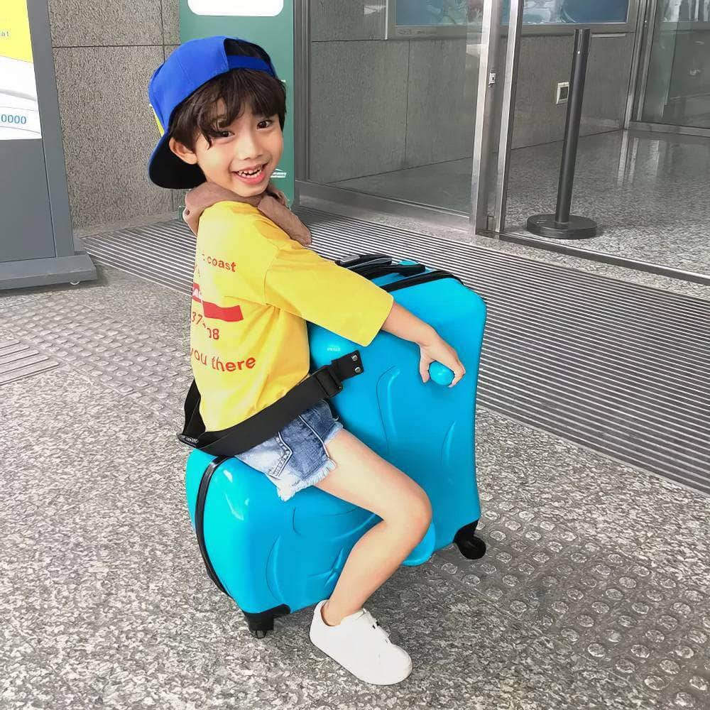 New Kids Riding Trojan Luggage - Hot Boys Girls Travel Trolley Alloy, Children Sitting Rolling Suitcase with Spinner Wheels