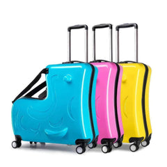 New Kids Riding Trojan Luggage - Hot Boys Girls Travel Trolley Alloy, Children Sitting Rolling Suitcase with Spinner Wheels