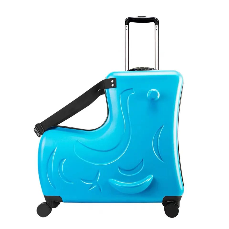 New Kids Riding Trojan Luggage - Hot Boys Girls Travel Trolley Alloy, Children Sitting Rolling Suitcase with Spinner Wheels Blue / 20"