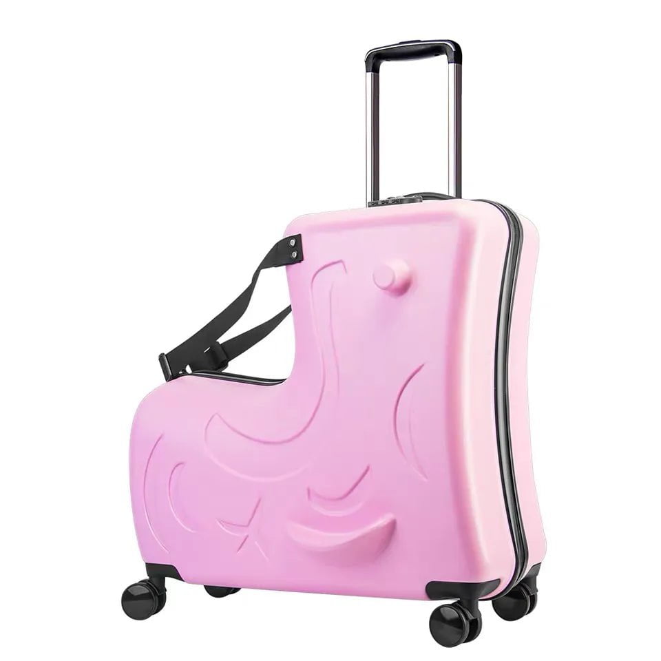New Kids Riding Trojan Luggage - Hot Boys Girls Travel Trolley Alloy, Children Sitting Rolling Suitcase with Spinner Wheels pink / 20"