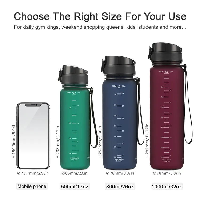 New Leak-proof Sports Water Bottle - BPA Free, Portable, Shaker Design, Available in 500ml, 800ml, and 1000ml, Ideal for Gym, Sports, and Travel