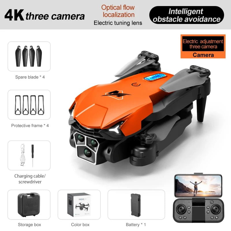 New M3 Mini 4K Three-Camera Drone - Obstacle Avoidance - Aerial Photography M3-Orange-4K-1B