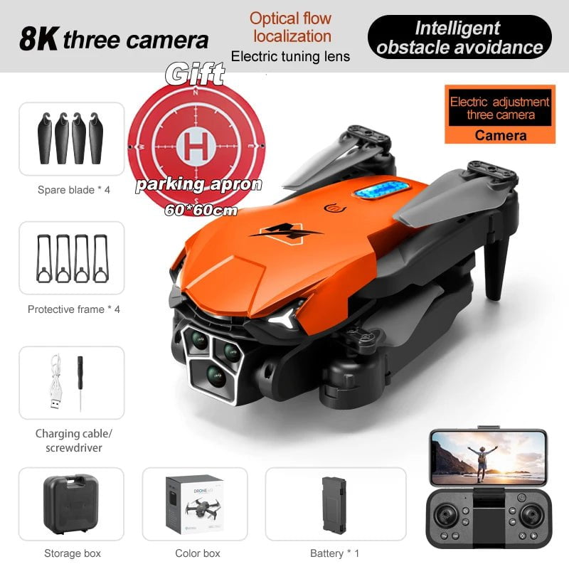 New M3 Mini Drone: 4K Three-Camera, Obstacle Avoidance, Aerial Photography M3-Orange-8K-1B