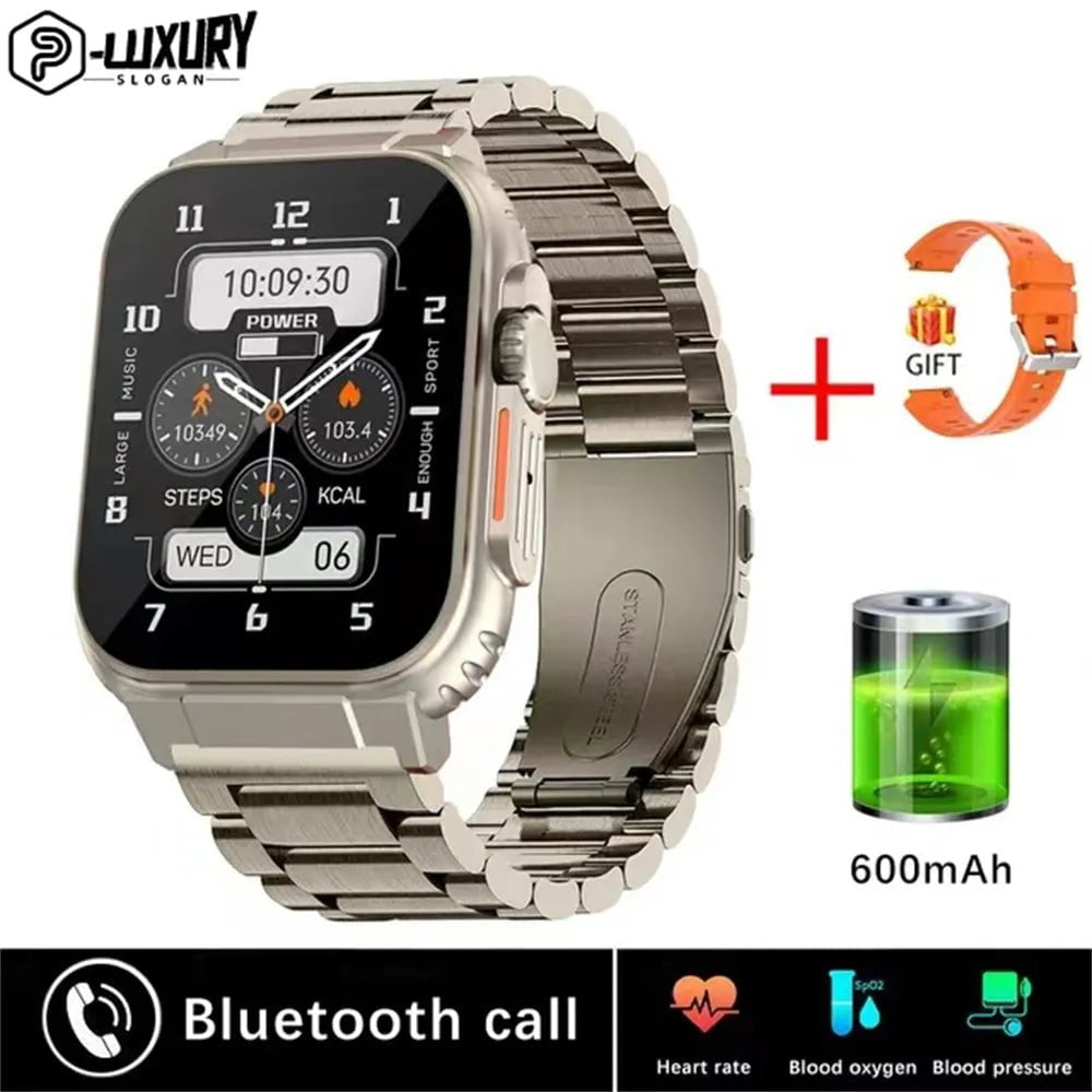 New Men's Smart Watch: 1.39 Inch Full Touch Fitness Tracker Golden steel strip