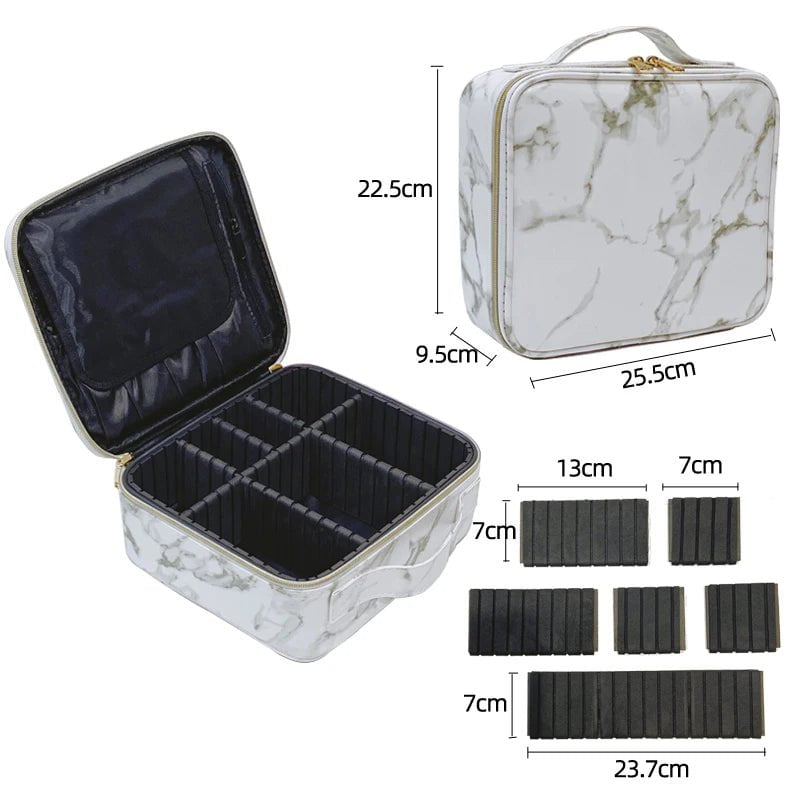 New Multi-Functional PU Leather Cosmetic Bag for Women - Portable Travel Storage Makeup Case Marble White